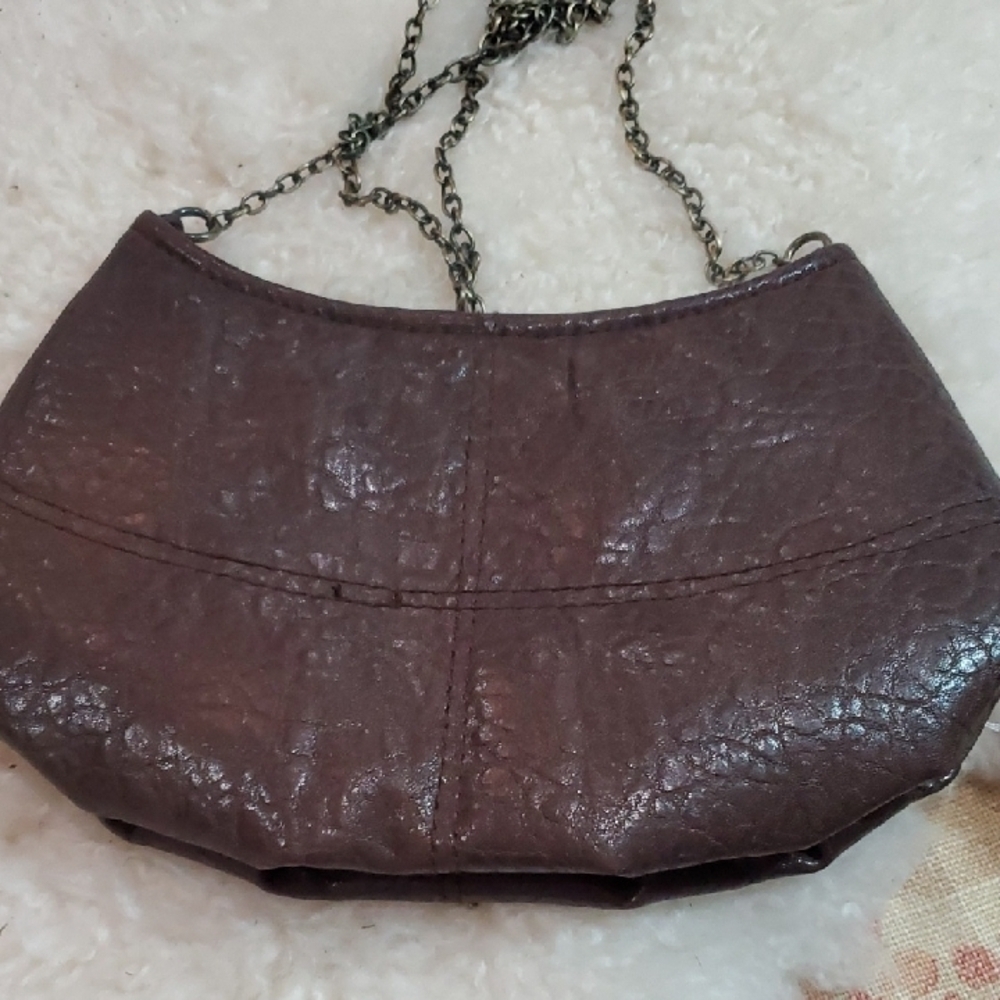 Mary Frances VINTAGE Brown Leathrr Embellished Beaded Shoulder Bag 8 X 4.5 - Picture 3 of 8